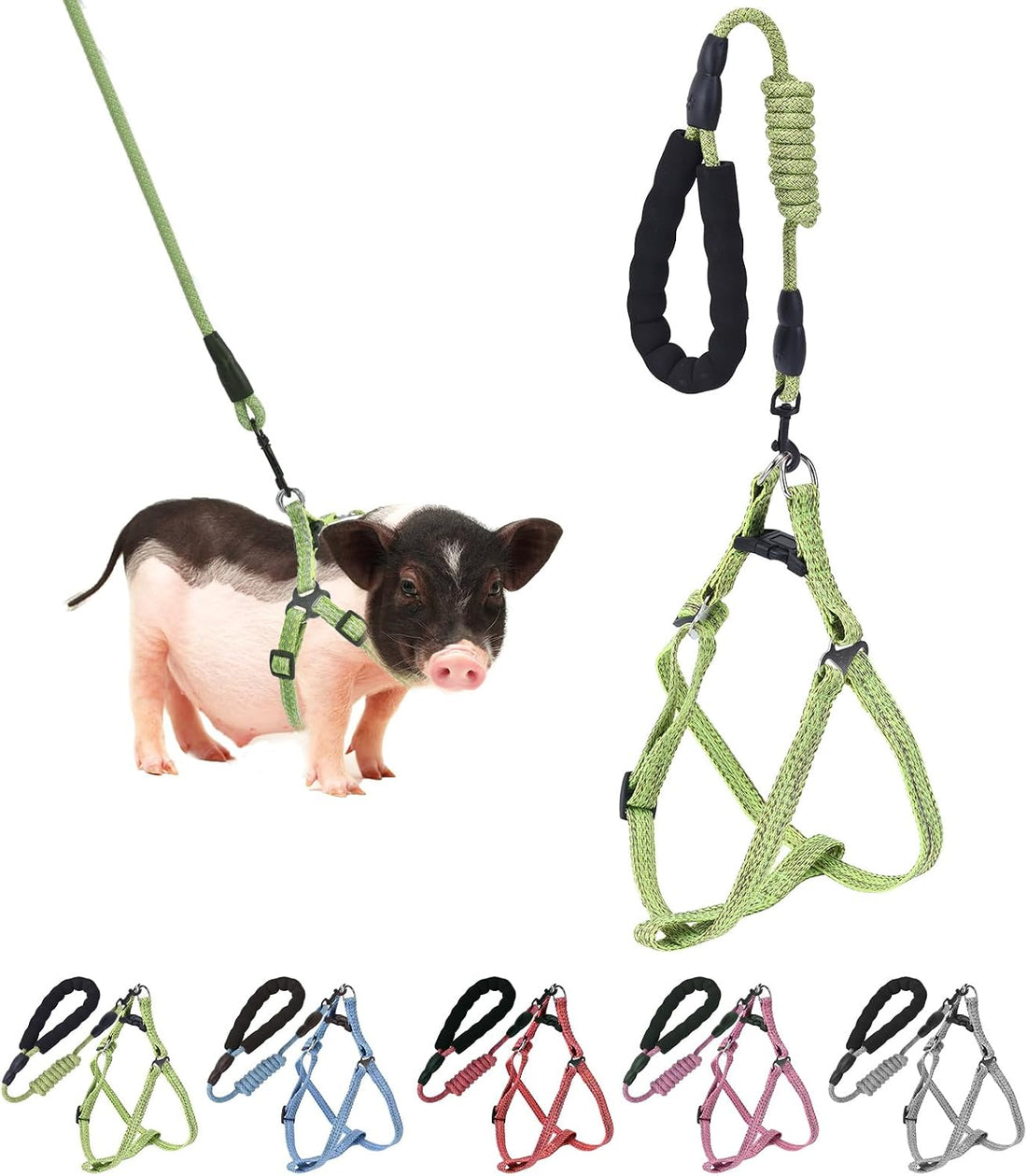 YeeBeny Mini Pig Harness Adjustable with Leash Foam Handle Pink, S