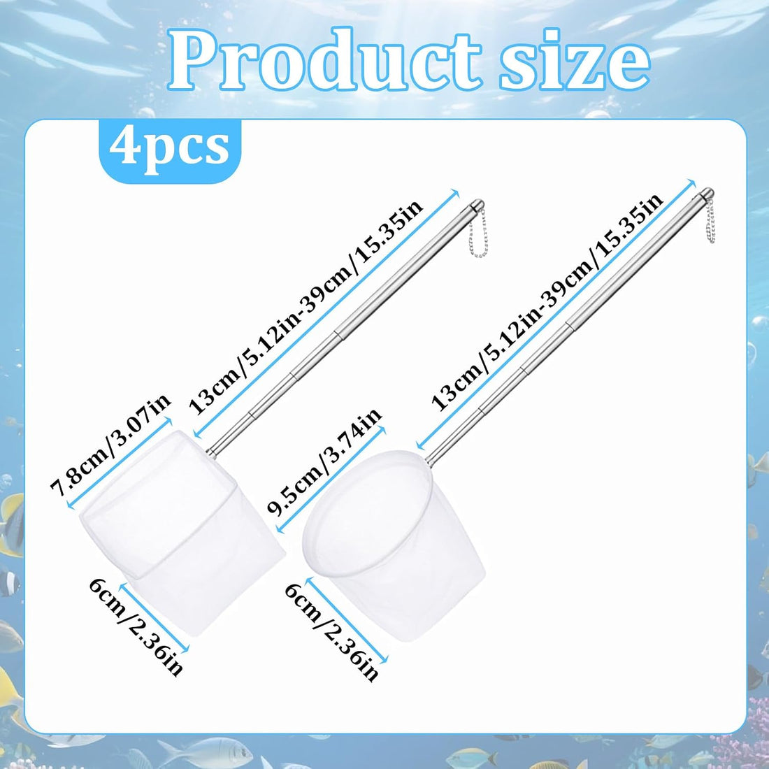 4 Pack Aquarium Fish Net 3" 3.74" Shrimp Nets Small Fish Net for Tank