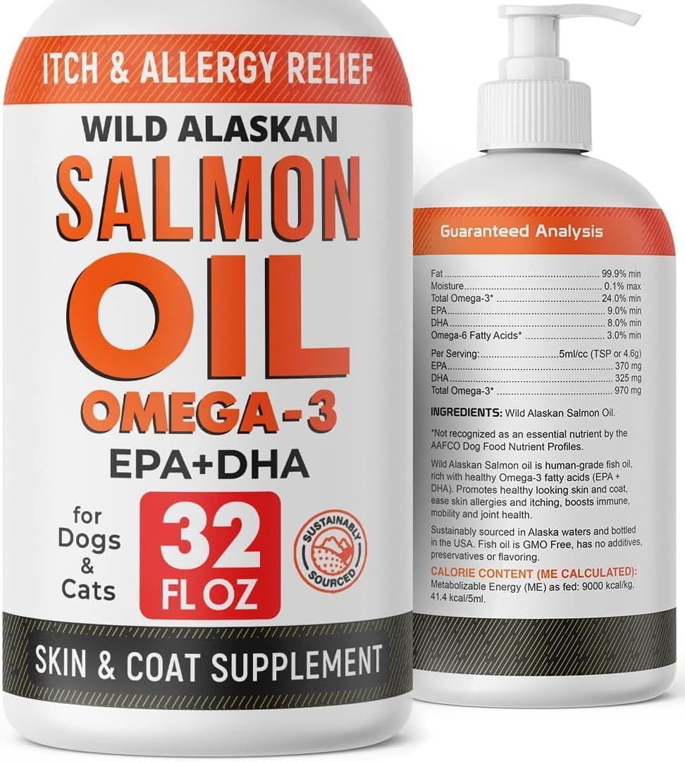 StrellaLab 32 OZ Salmon Oil for Dogs - Omega 3 for Dogs & Cats