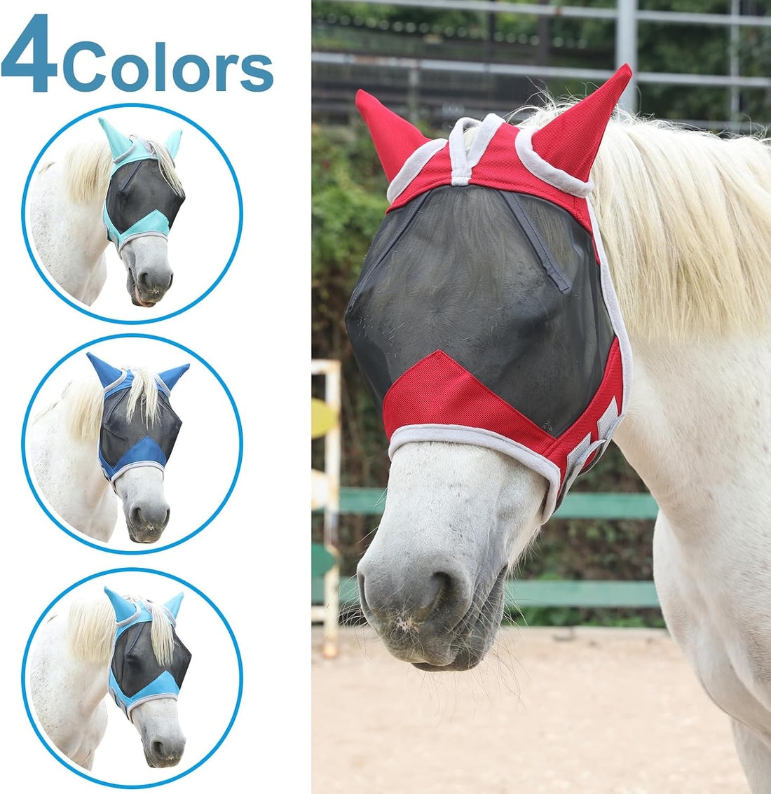 Horse Fly Mask with Ears, Breathable Fine Mesh