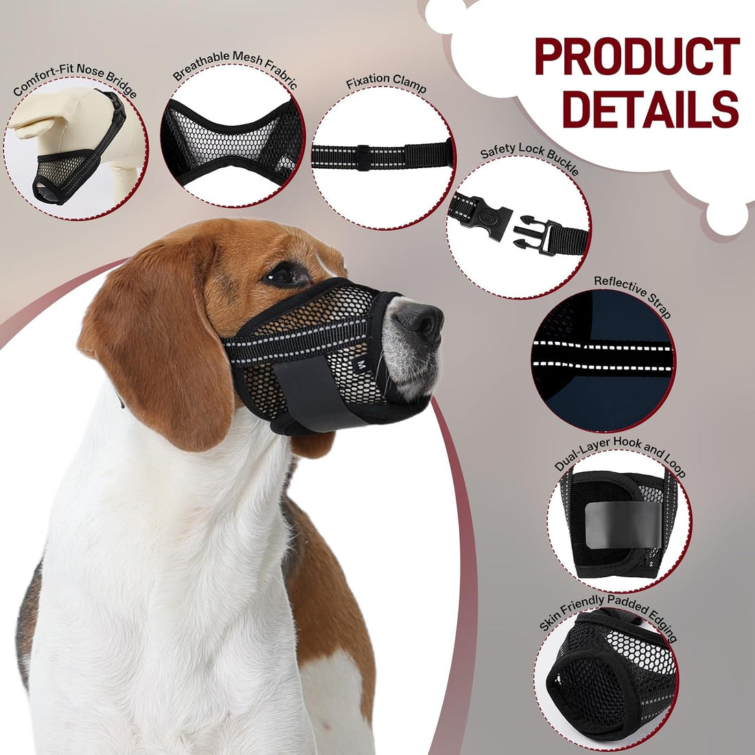 Pezluxe 2-Pack Dog Muzzle, Soft Air Mesh Muzzle Anti Biting Barking