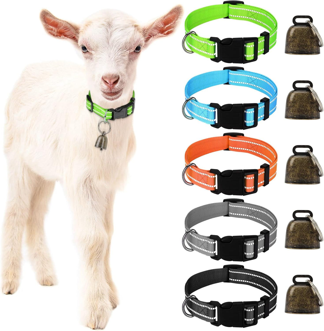 5 Pack Reflective Goat Collars with Bells,Anti-Lost Pet Collar