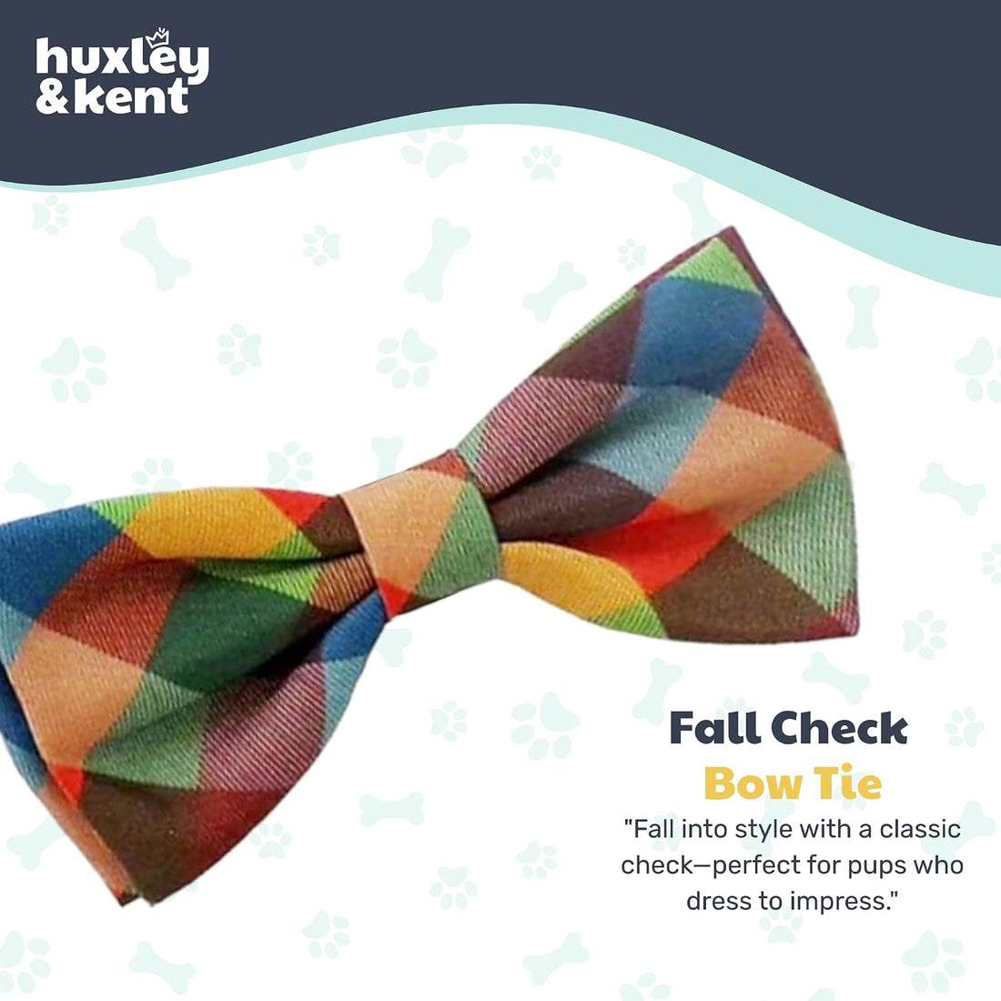 Huxley & Kent Pet Bow Tie for Dogs & Cats, Fall Check, Large/XLarge