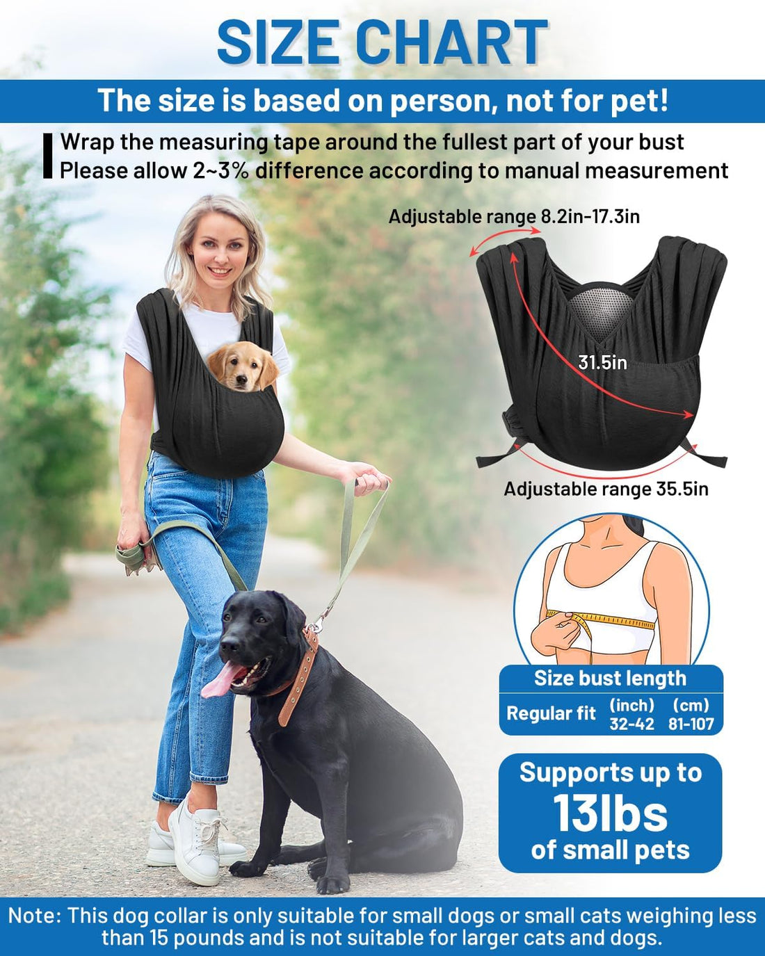 Dog Sling Carrier for Small Pet, Hands Free Front Backpack