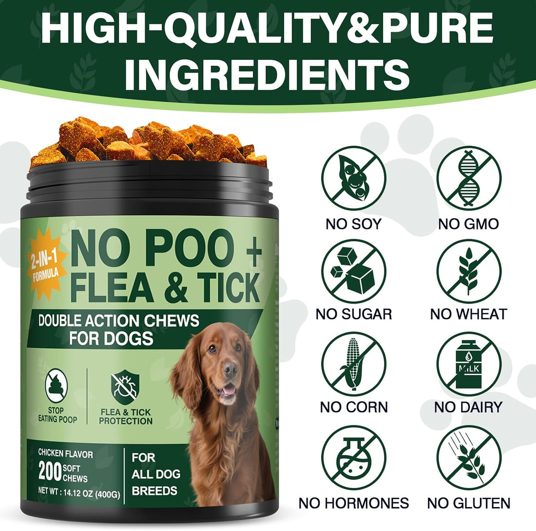No Poo Chews for Dogs - Flea & Tick Prevention Supplement (200 Chews)