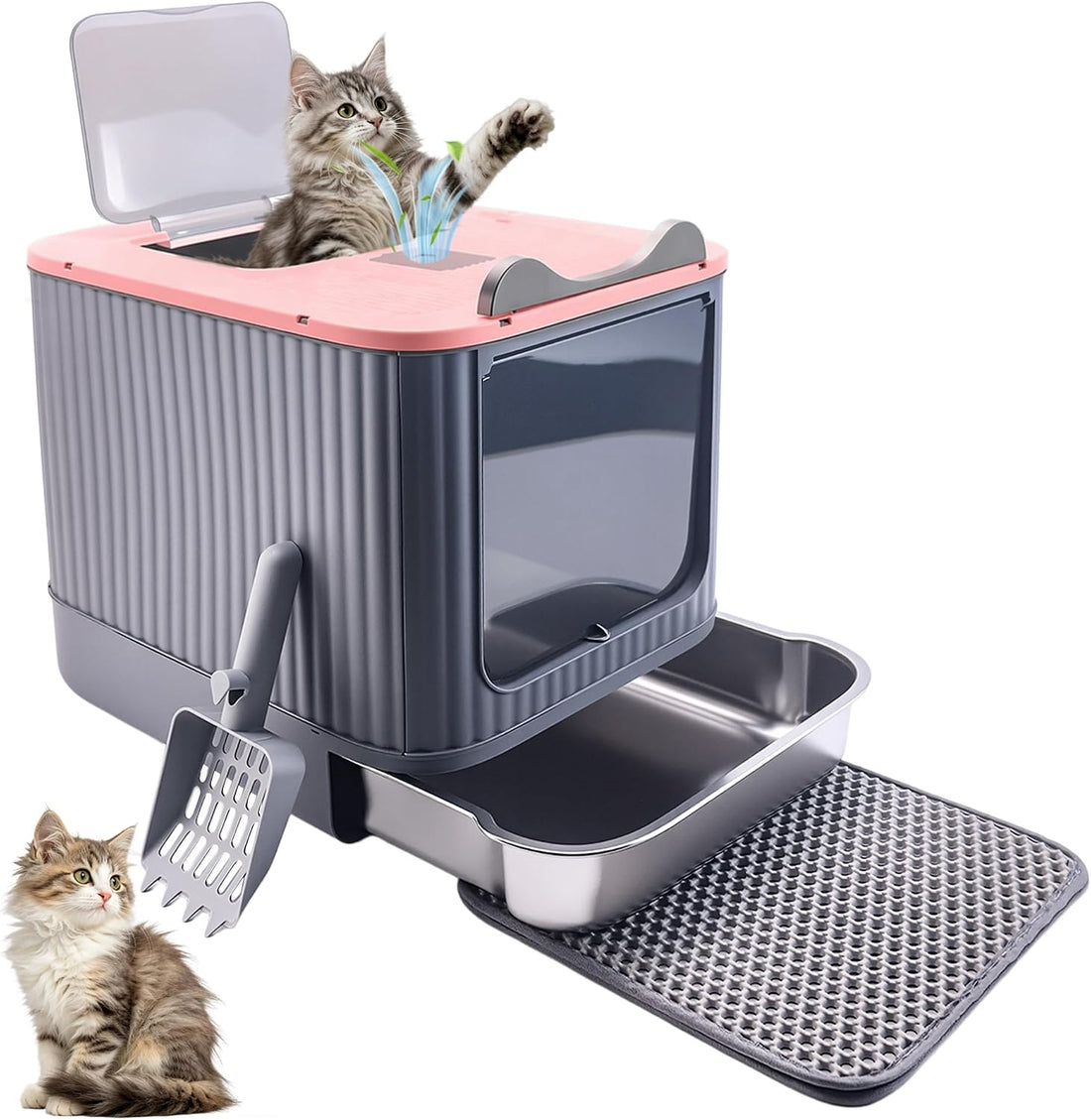 Stainless Steel Cat Litter Box Enclosed, Small, Dual Entry