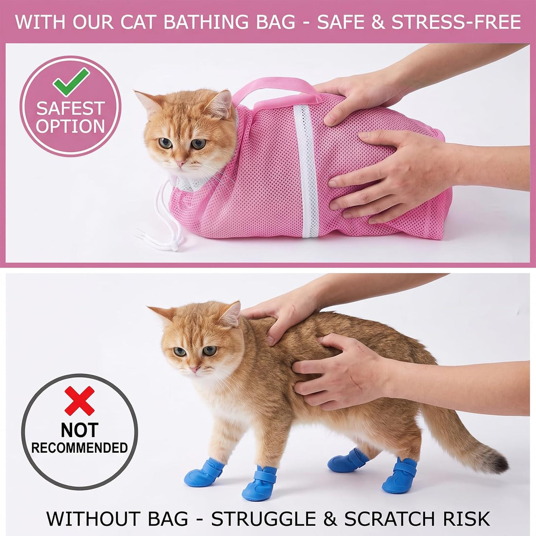 Pink Cat Bathing Bag, Breathable Mesh Anti Bite Anti Scratch Cat