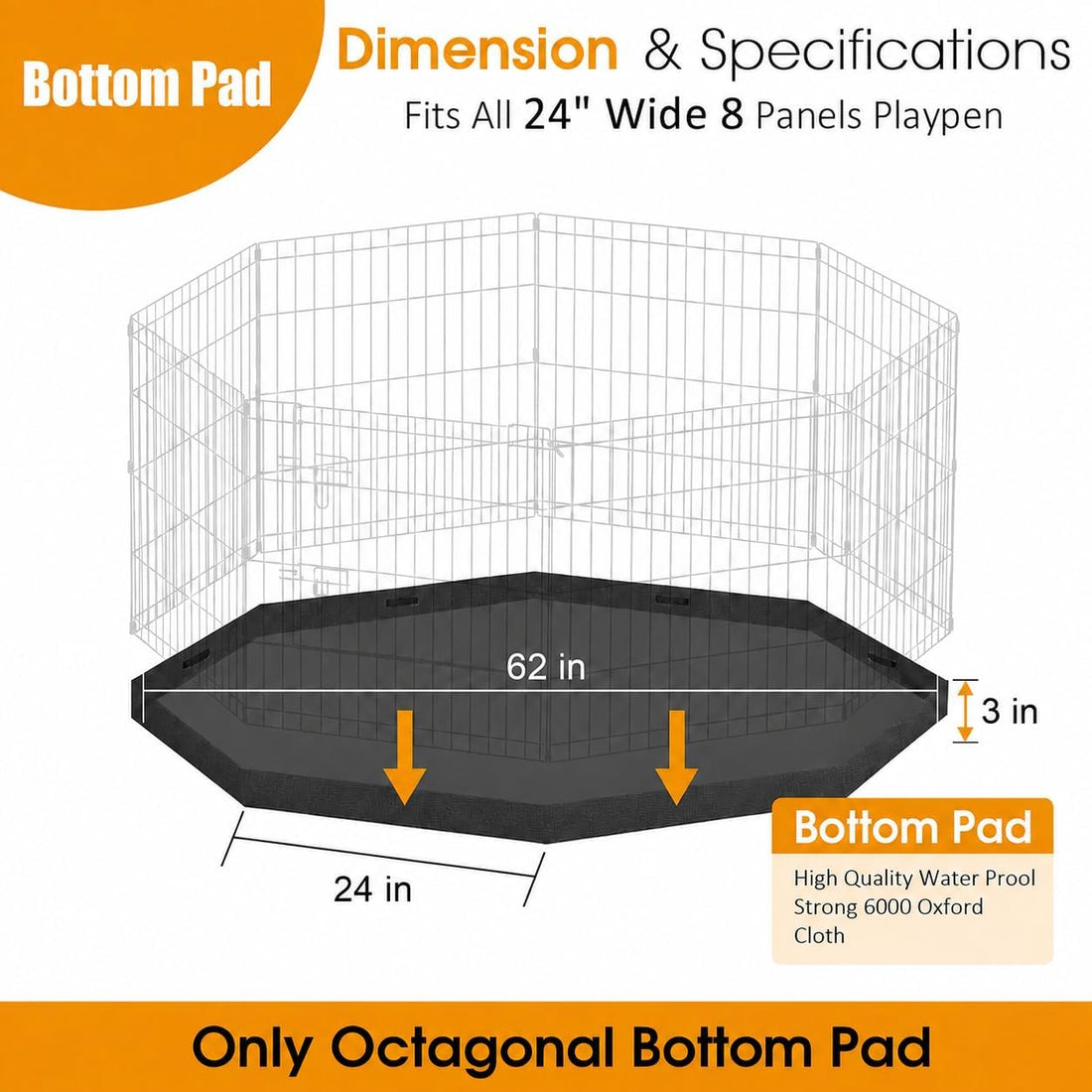 Artmalle 600D Oxford Octagonal Bottom Pad for 8-Panel 24" W Dog