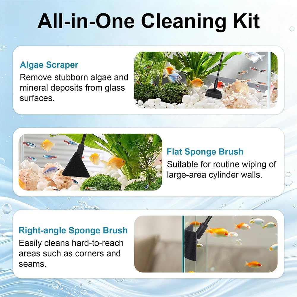 DaToo Small Aquarium Cleaner Fish Tank Cleaner 3 Interchangeable