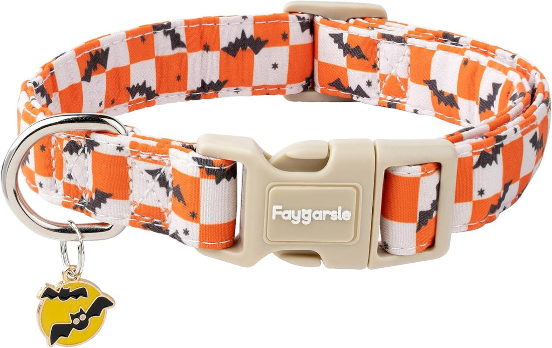 Faygarsle Orange Halloween Dog Collar Ghost Pattern Fall Collar