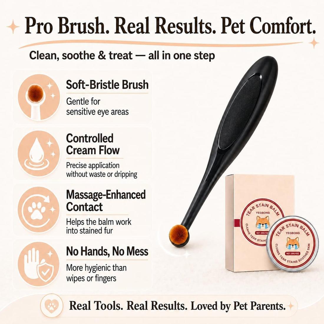 Tear Stain Remover Balm for Dogs & Cats with Soft Brush