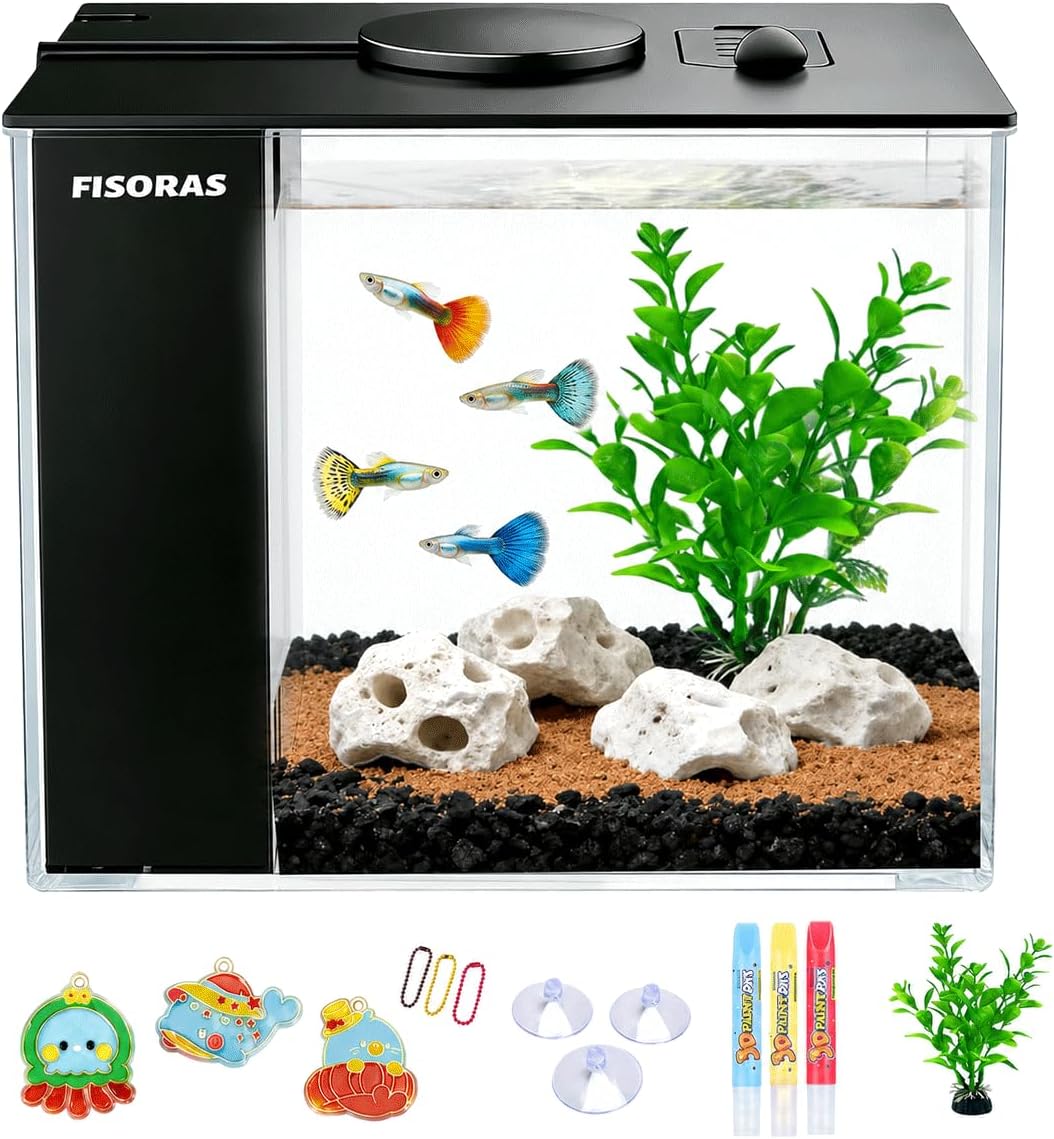 1Gal (3.7L) Small Aquarium Kit with Water Filter Pump and LED Light