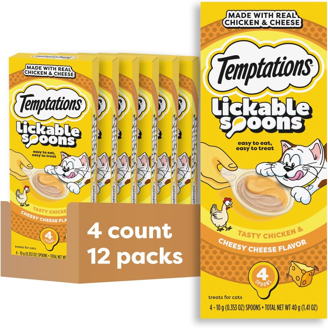 Temptations Lickable Spoons Wet Cat Treats, Chicken & Cheese, 4 ct