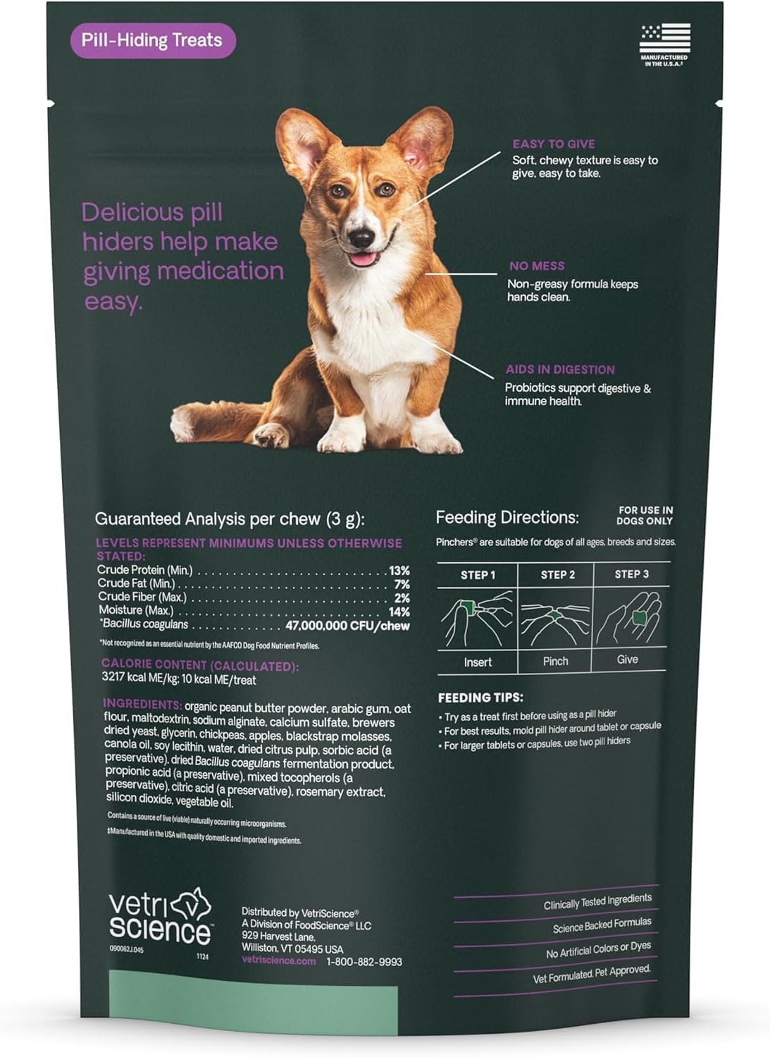 VetriScience Pinchers Pill Hiders for Dogs, Peanut Butter, 45 Count
