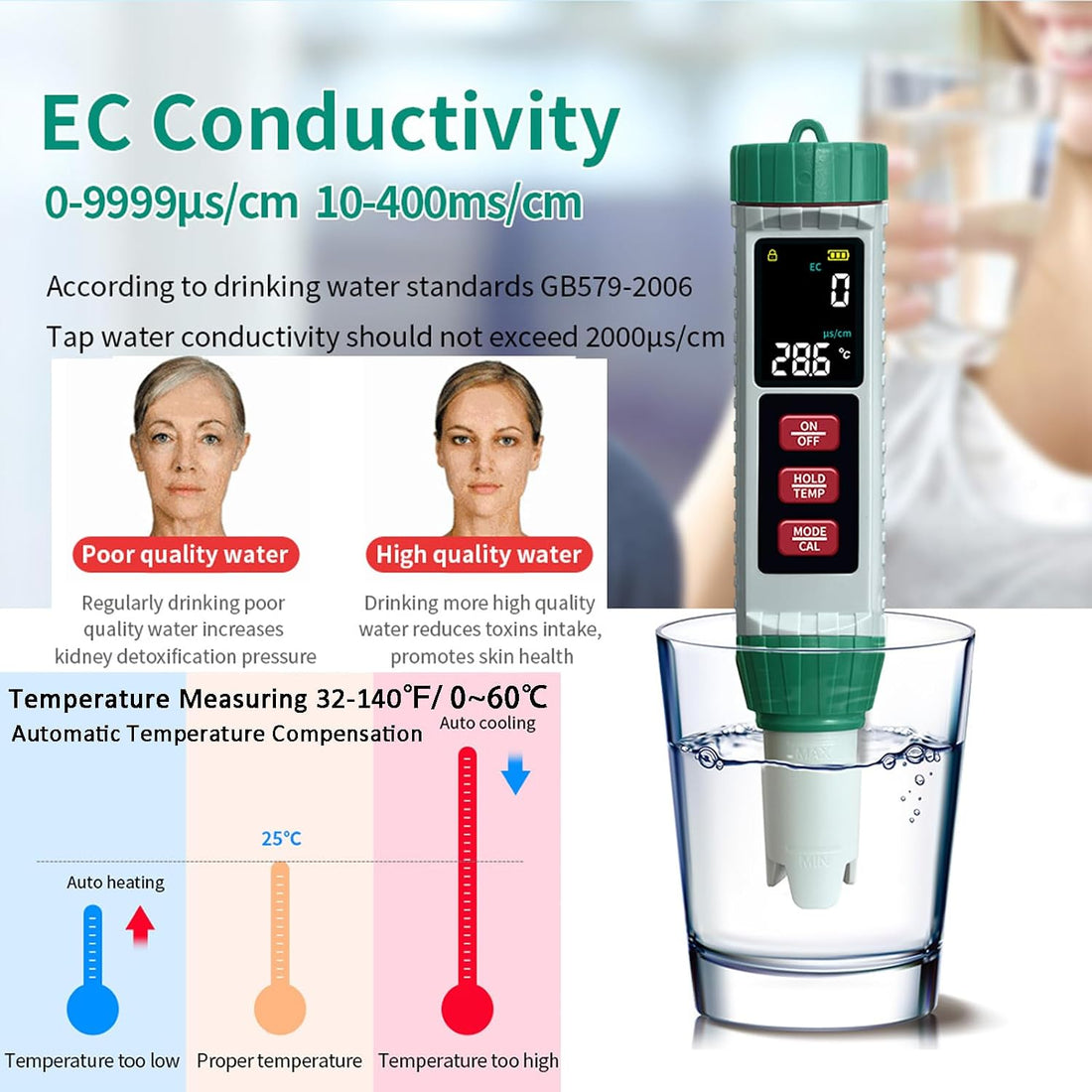 Digital Salinity Tester Pool Saltwater Tester pH and Salt Meter