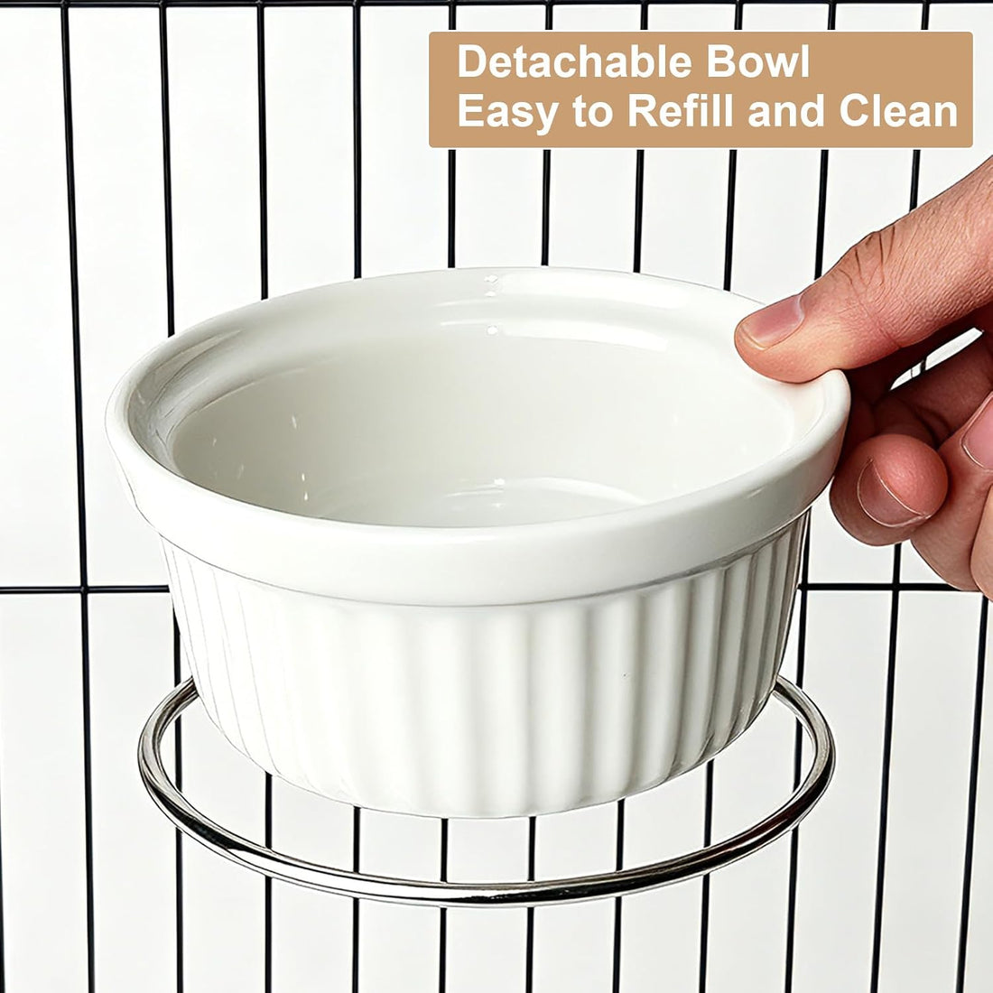 Rabbit Hanging Ceramic Bowl, Removable Cage Feeder Pet Food Water Bowl