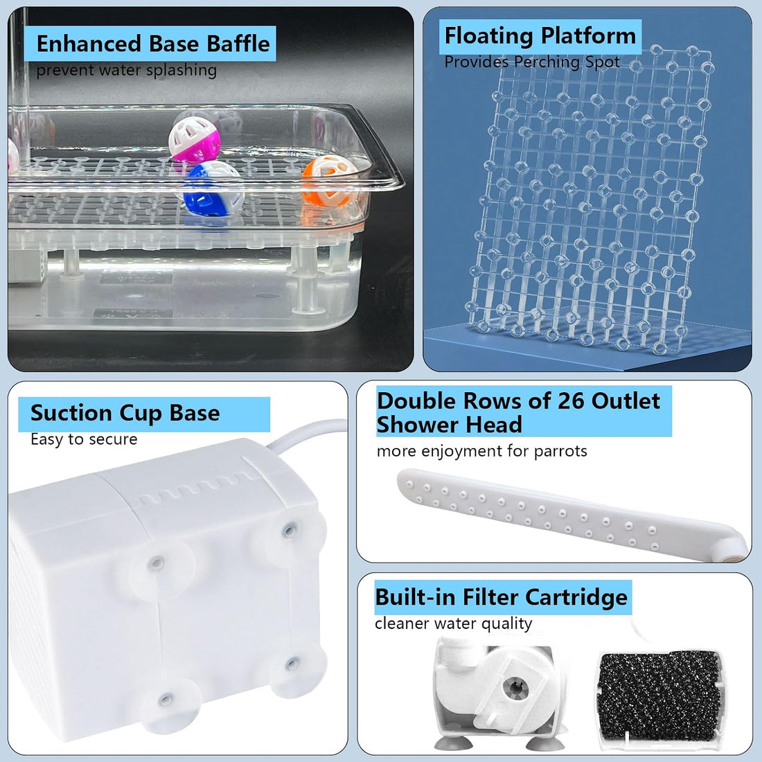 Parakeet Bird Bath with Pump,Large Automatic Parrot Bathtub Shower