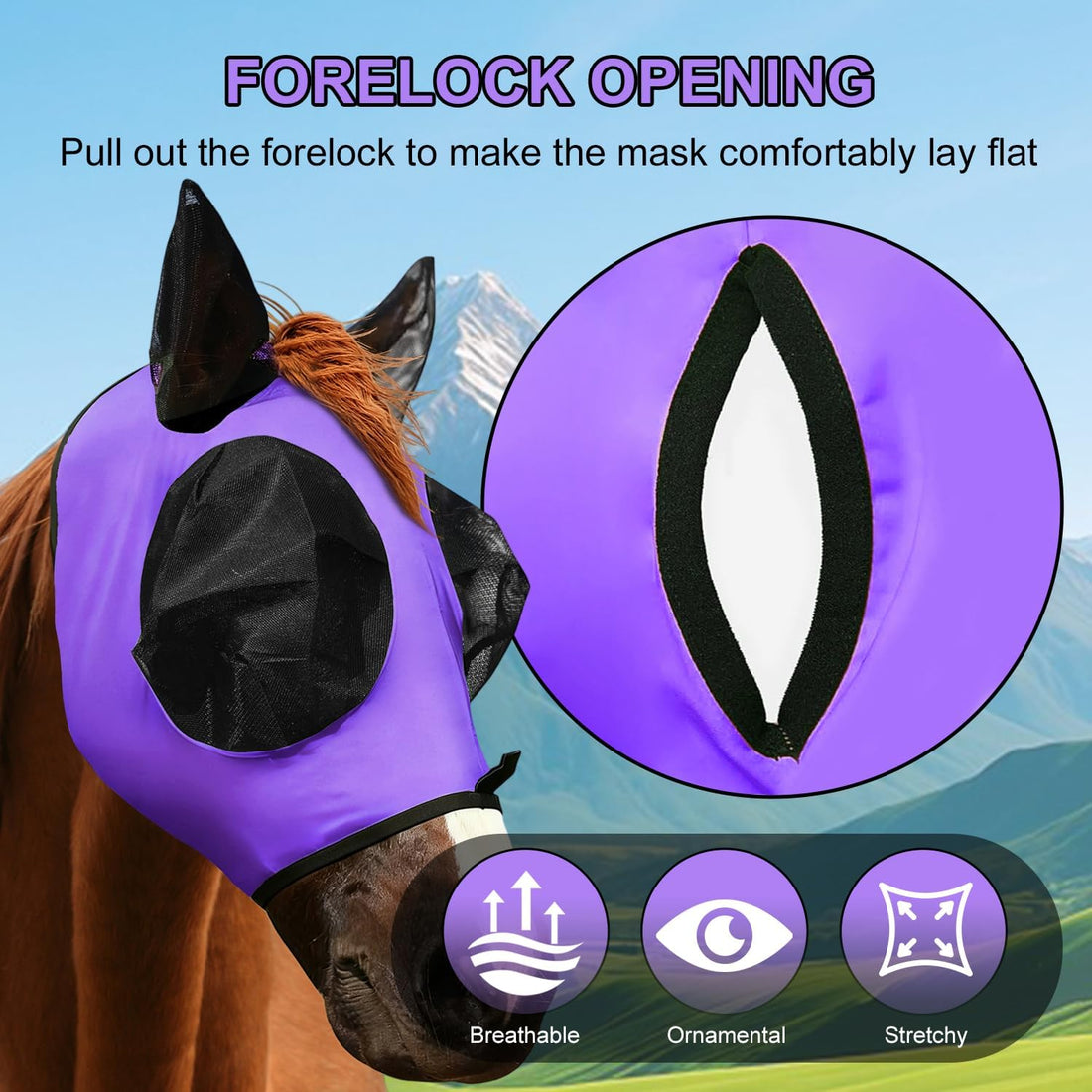 Horse Fly Mask with Forelock Opening Stretch