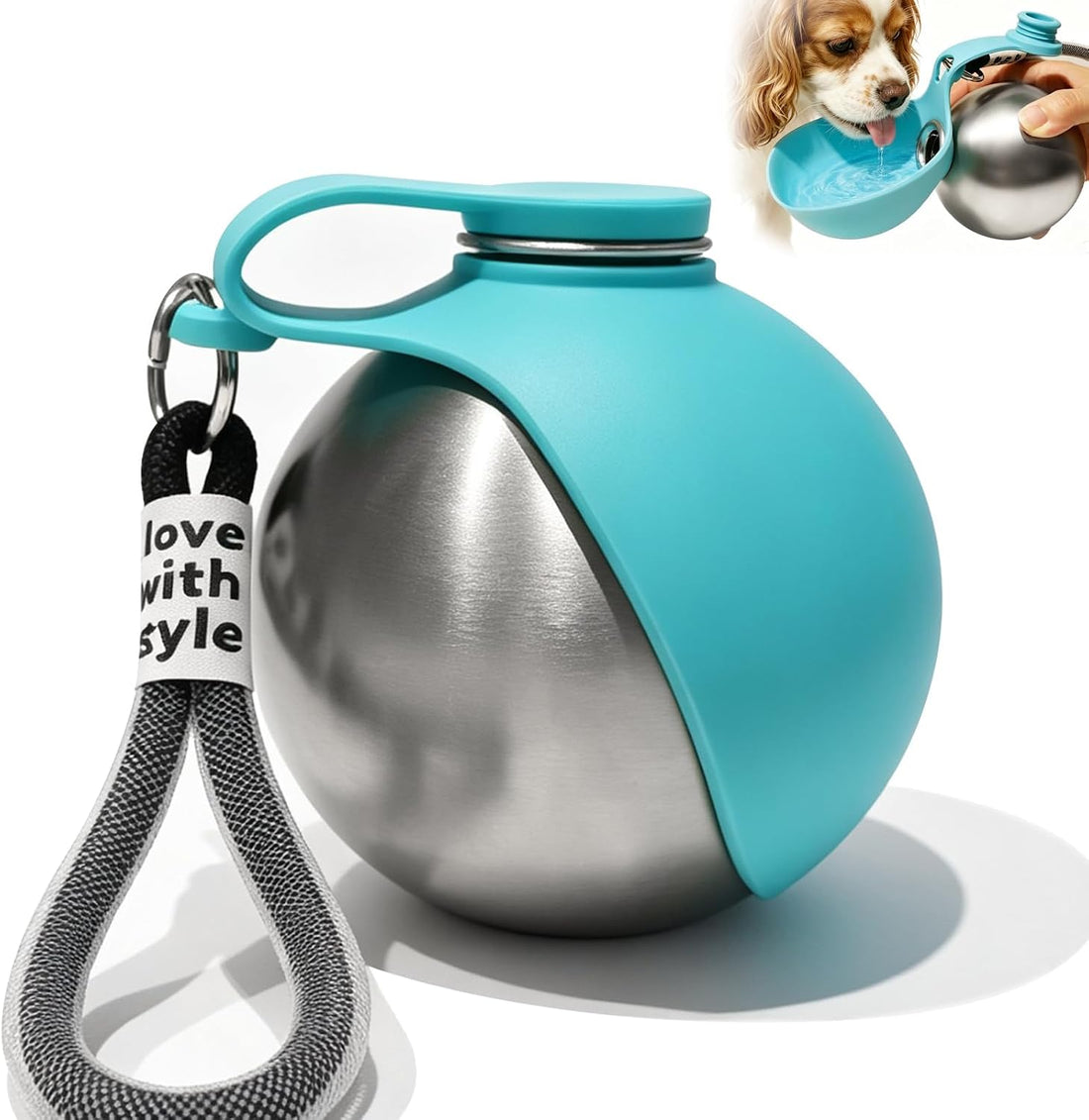 Drain-Back Stainless Steel Portable Dog Water Bottle with Bowl