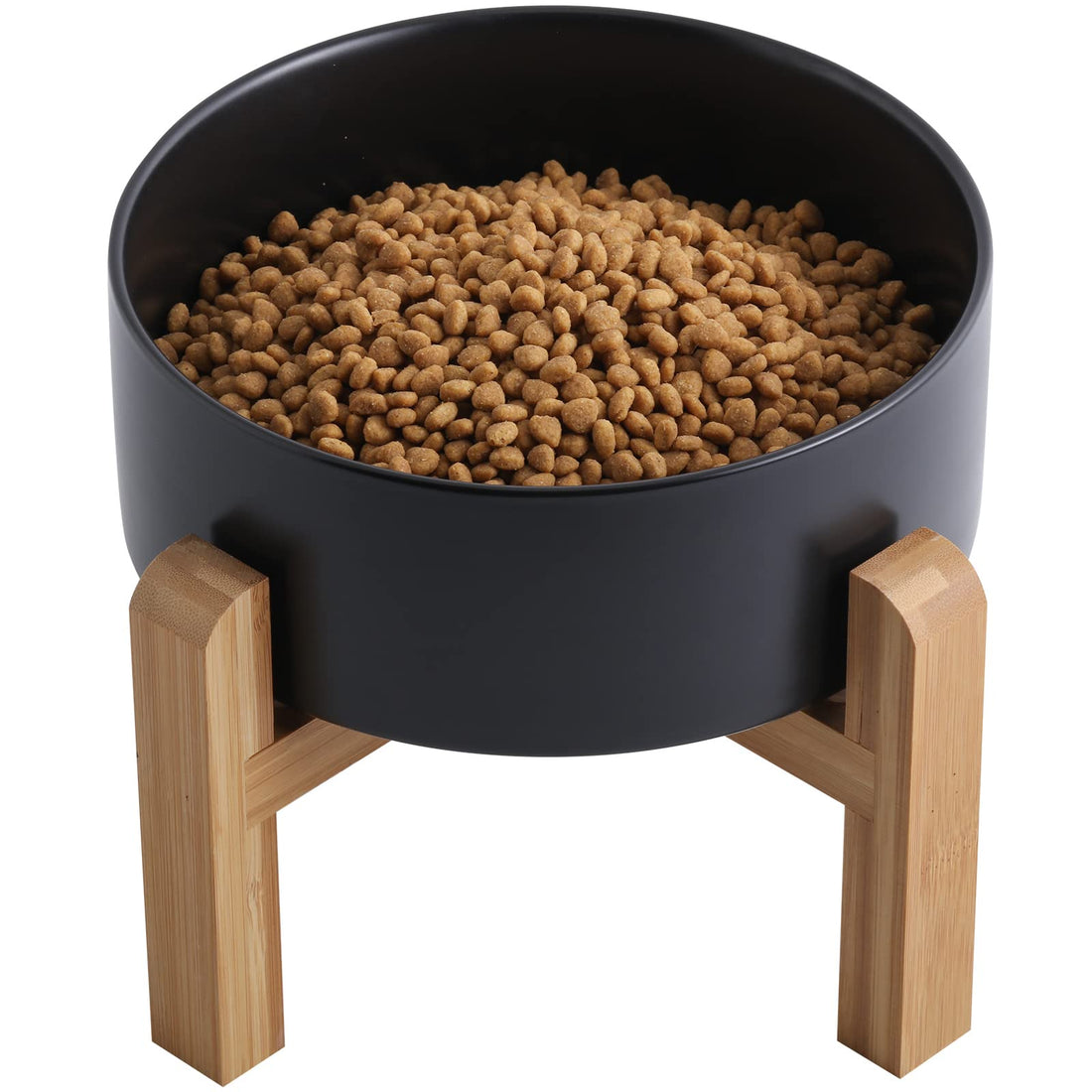 Addogyy Black Elevated/Raised Dog Bowl Ceramic with Wood Stand