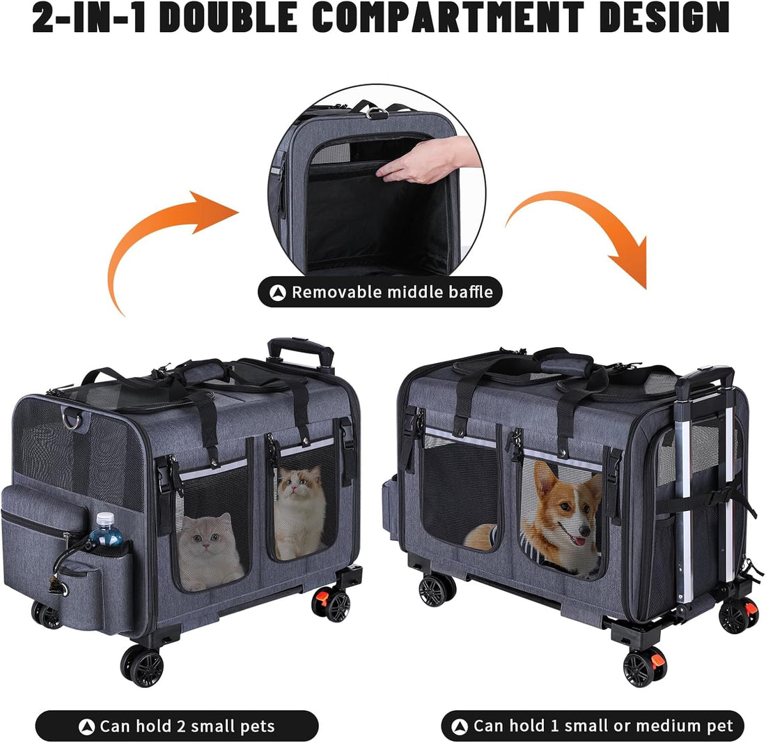 Cat Carrier for 2 Cats,Cat Carrier with Wheels for Cats and Dogs