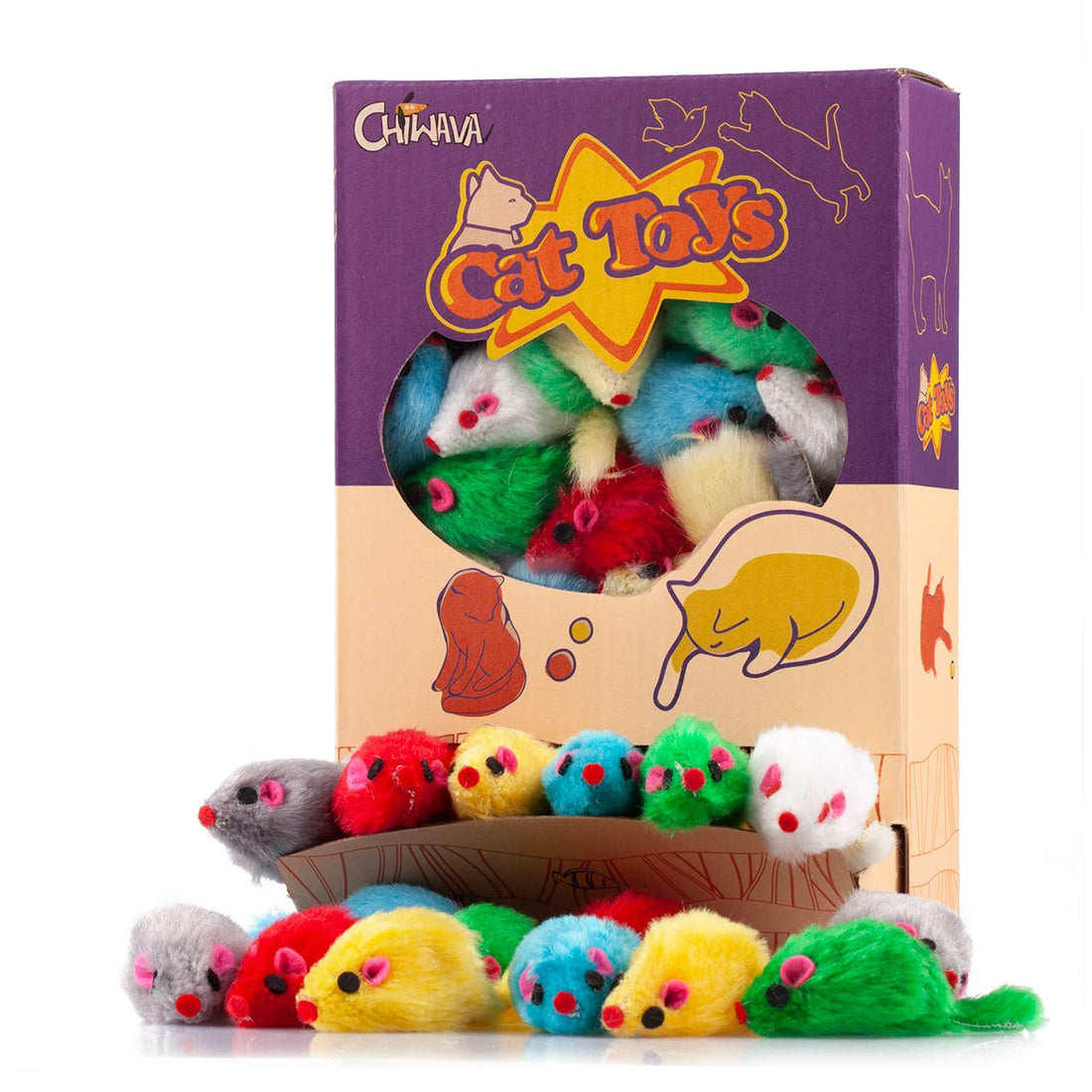 CHIWAVA 36PCS 4.1'' Furry Cat Toy Mice Rattle Small Mouse Kitten