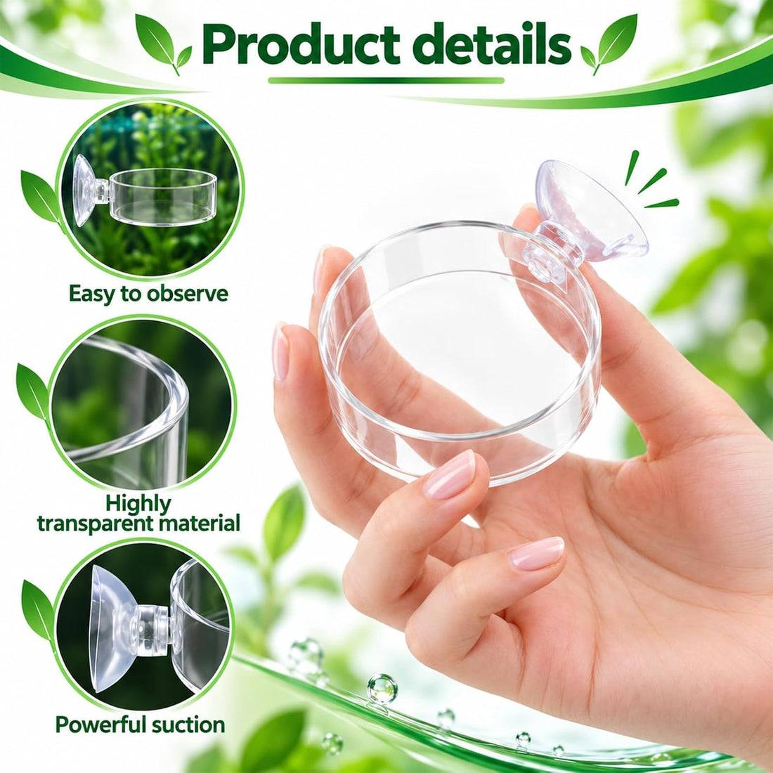 2 Pack Acrylic Shrimp Feeding Dish 60mm Tank Feeder with Suction Cup