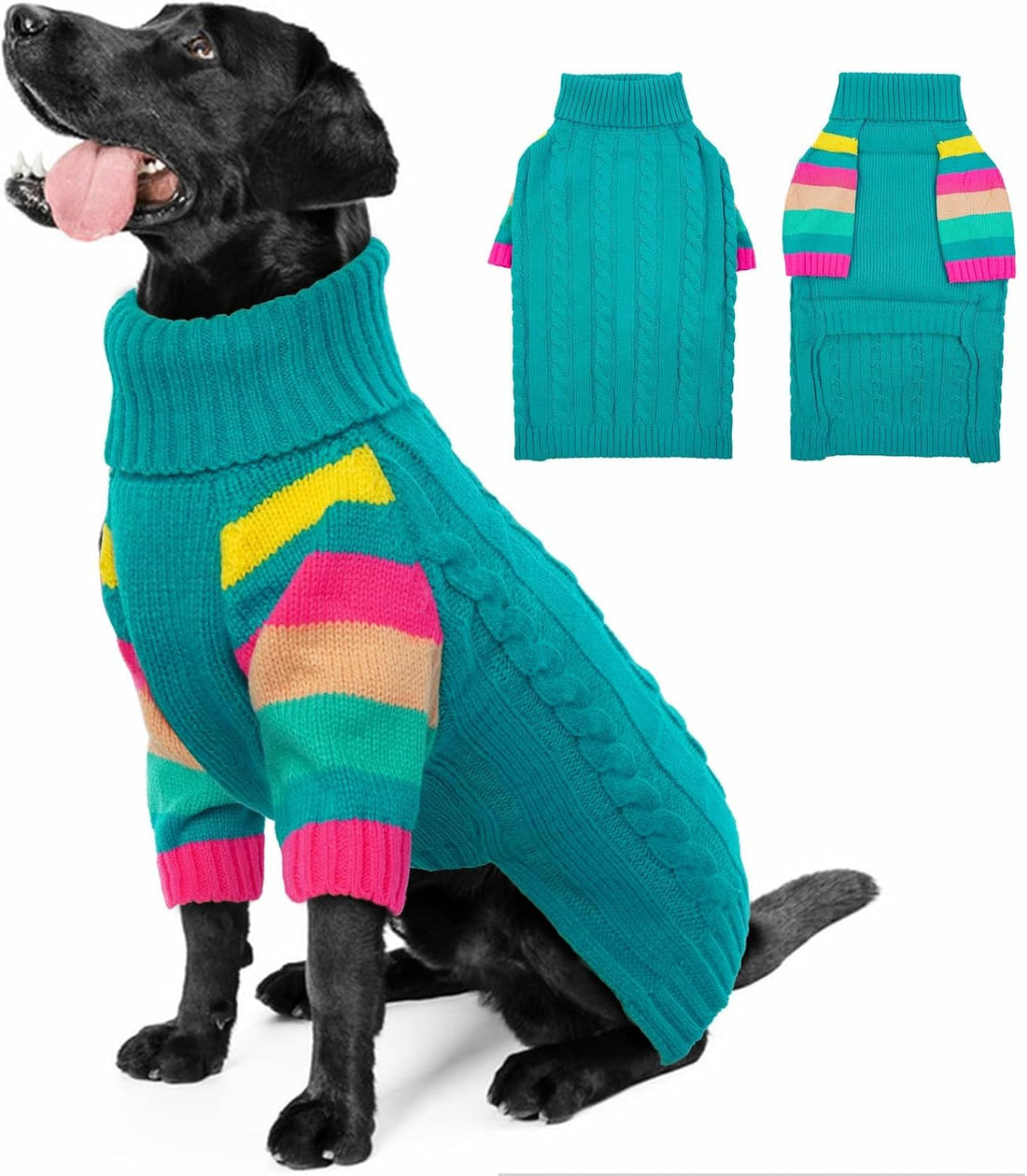 Small Dog Sweater, Turtleneck Pullover with Sleeves, Green S