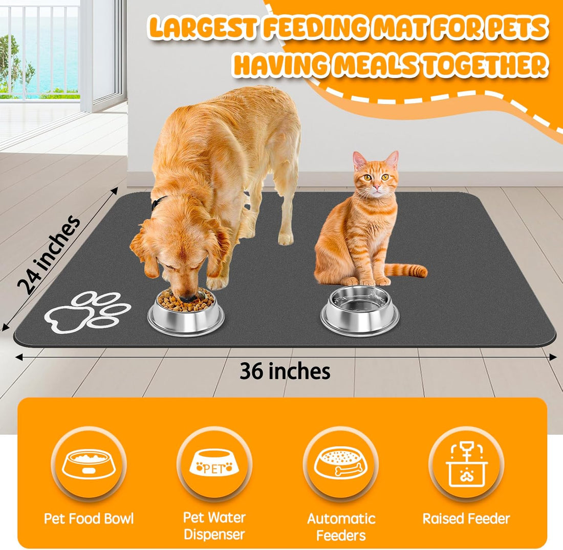Dog Food Mat, 36" x 24" Extra Large Absorbent Dog Mat for Food