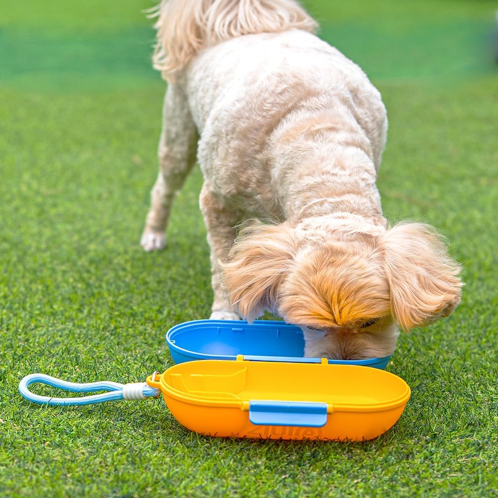 2-in-1 Dog Water Bottle & Food Container, Travel Bowl