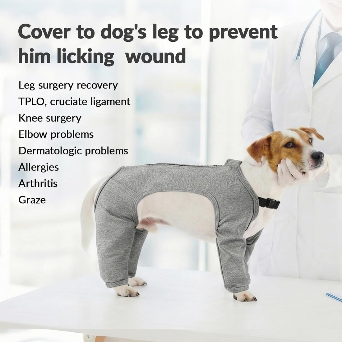 BRKURLEG 4-Leg Dog Recovery Suit, Anti-Licking Surgical Onesie