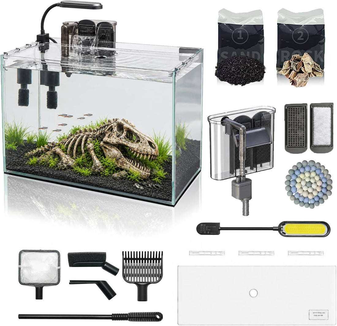 10 Gallon Fish Tank Set Glass Aquarium Kit Starter Set