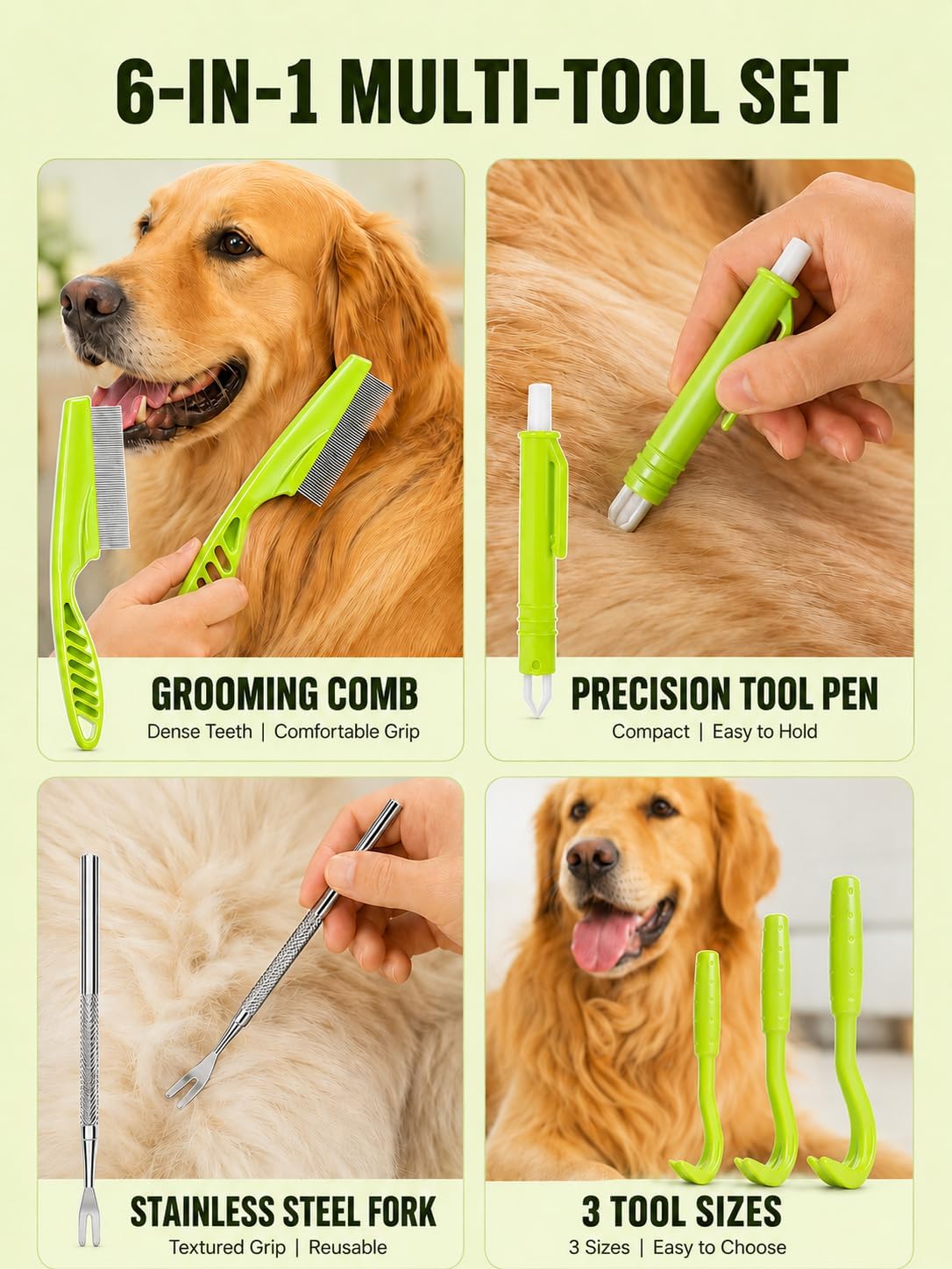 Tick Removal Tool 6 in 1, Pet Tick Remover Kit with Flea Comb