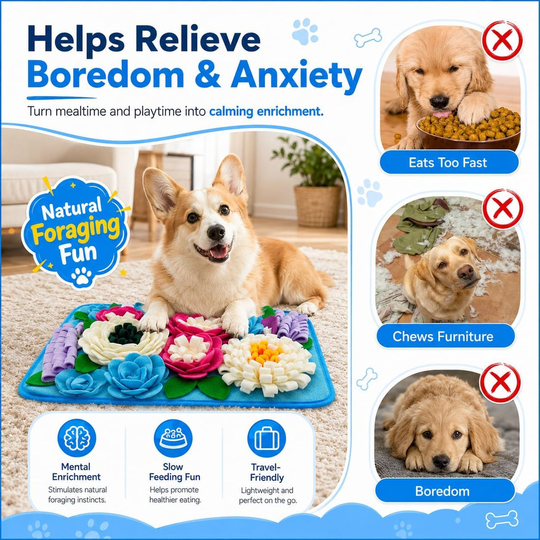 Tesitehi Snuffle Mat for Dogs Sniffing Feeding Mat for Small