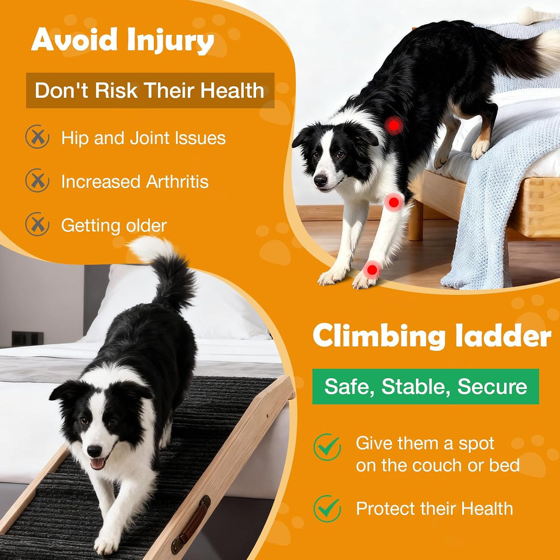 43" Foldable Dog Ramp 6-Level Adjustable Non-Slip for Bed Couch Car