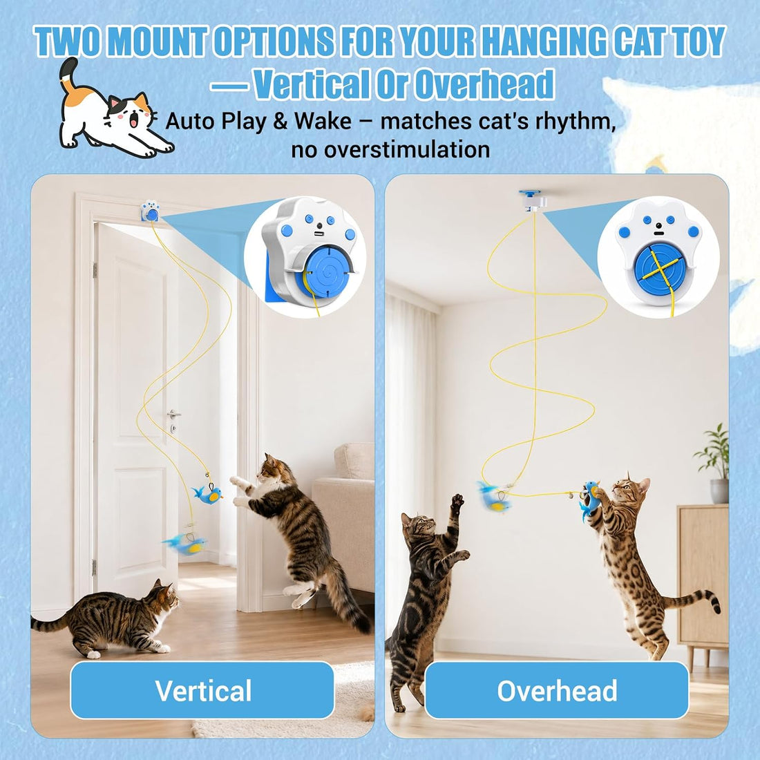 Interactive Cat Toy for Indoor Cats, Rechargeable Door Hanging Cat Toy