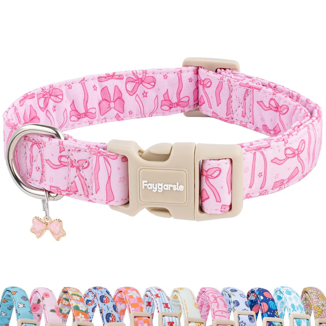 Faygarsle Cute Pink Bow Pattern Dog Collar for Summer Spring