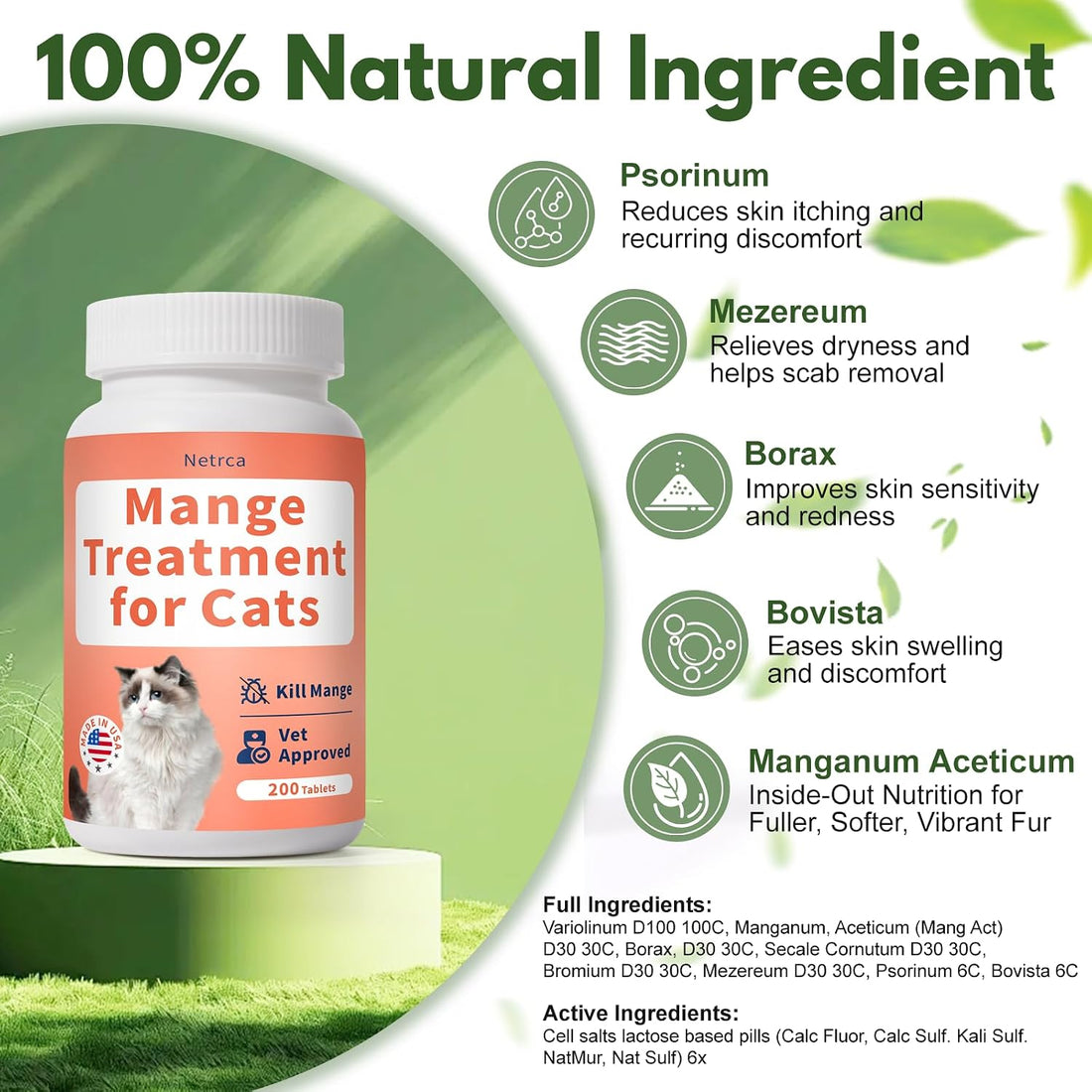 Netrca Mange Treatment Cats, Hair Regrowth, Skin Repair