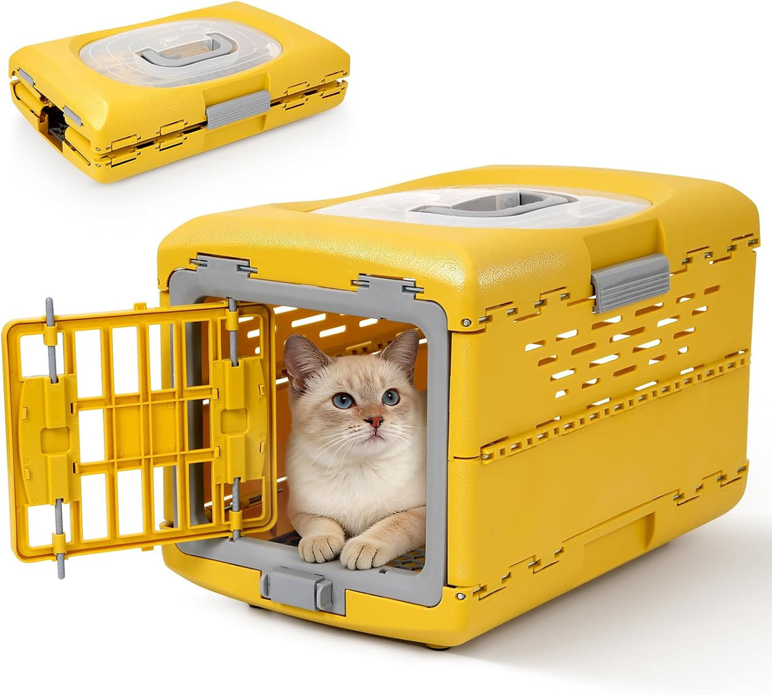 Collapsible Cat Carrier Hard, Plastic Hard-Shell Pet Carrier Travel