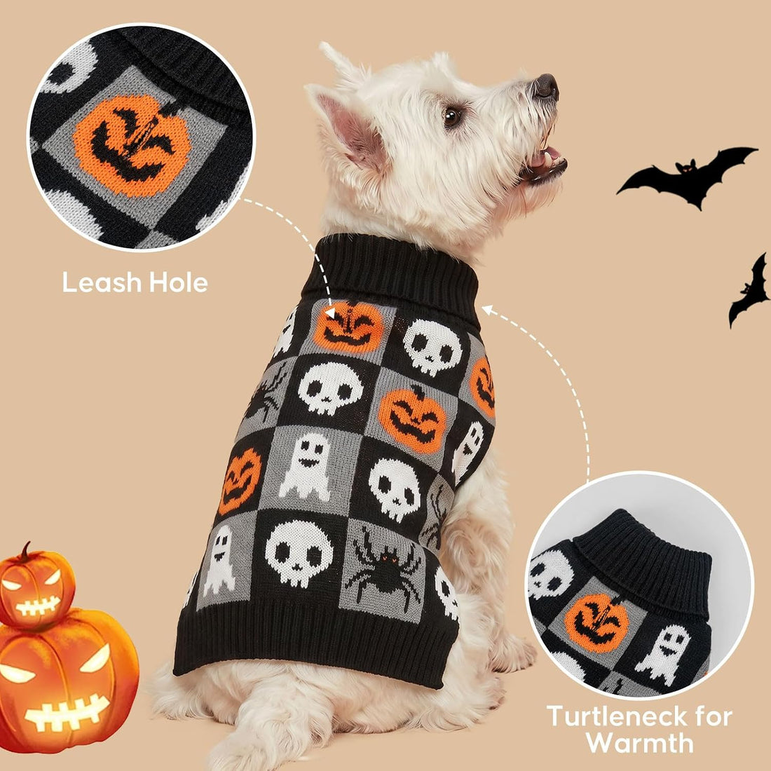 KYEESE Dog Halloween Sweater for Small Dogs Soft Knit Pullover Outfit