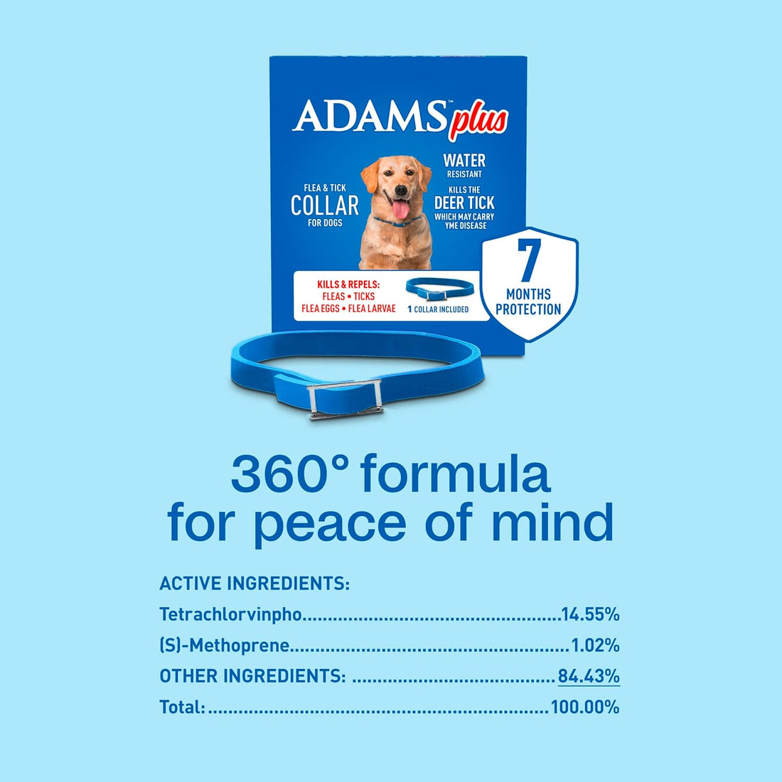 ADAMS Plus Flea & Tick Collar for Dogs, 7-Month Prevention, 1 Count