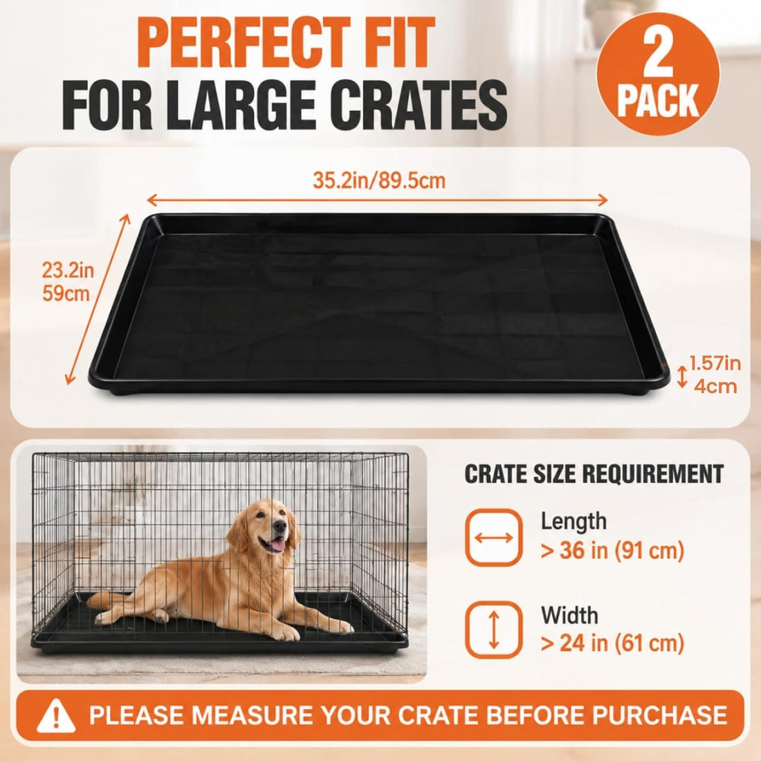 Acshio 2 Pack Dog Crate Tray