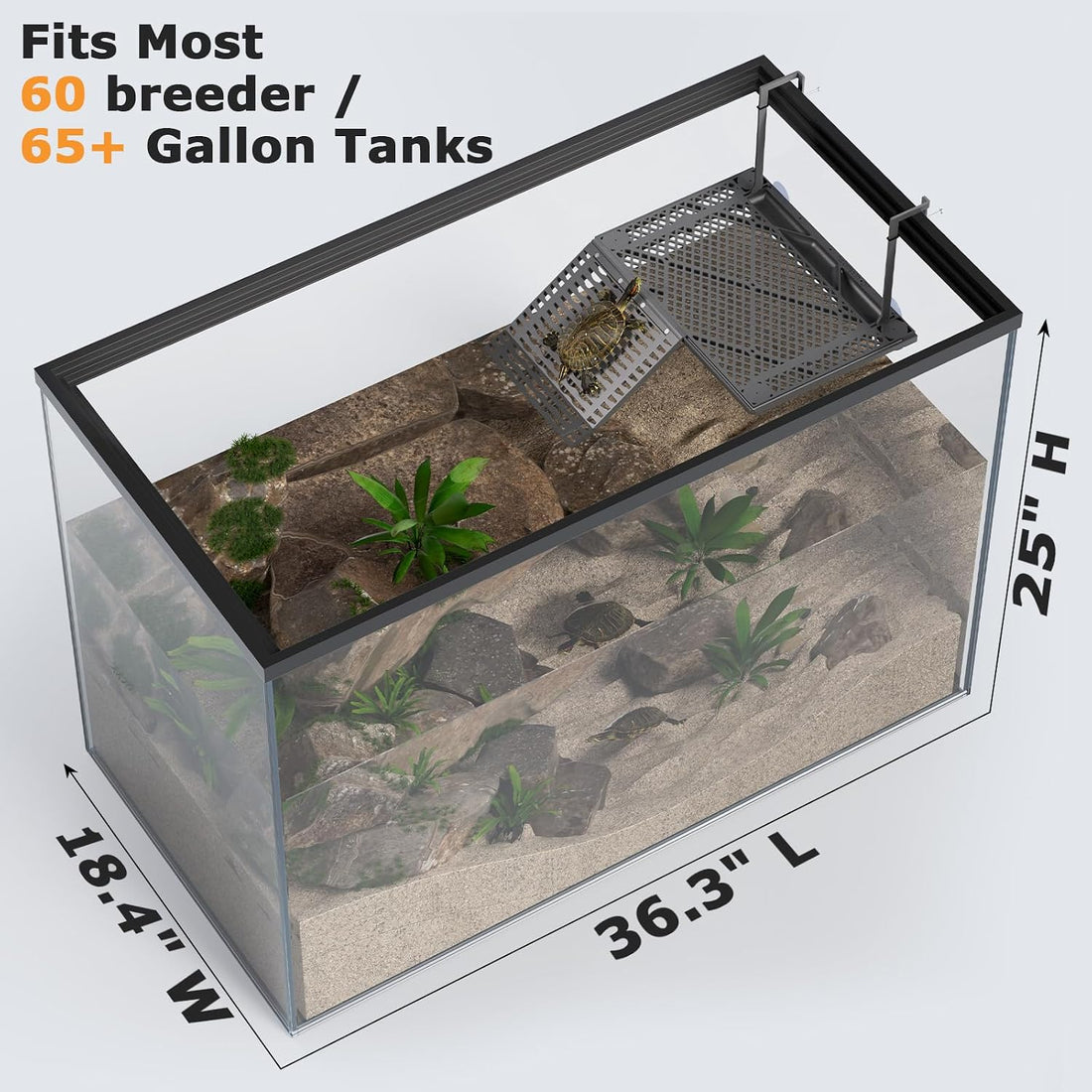 Large Hanging Turtle Basking Platform with Ramp, Food Tray, Upgraded