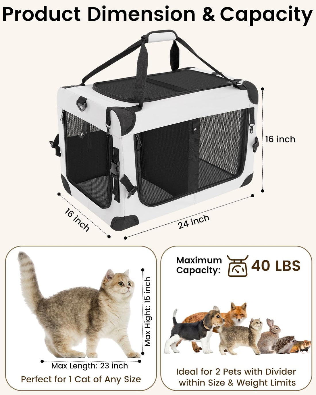 Extra Large Cat Carrier for 2 Cats, Soft-Sided Travel Carrier