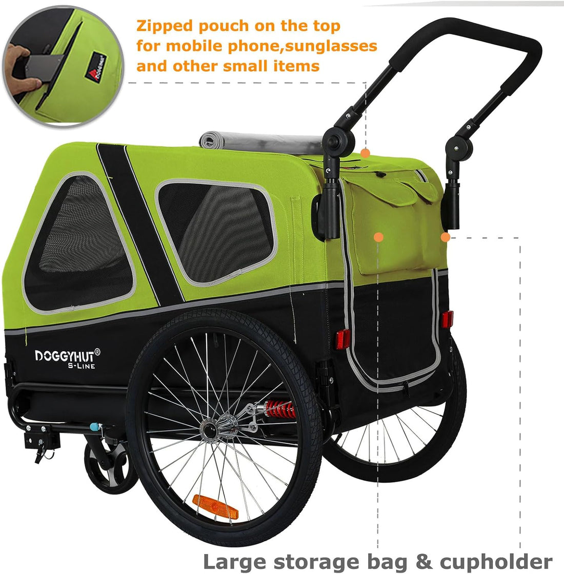 DOGGYHUT® S-Line XL Pet Bike Trailer & Stroller for Large Dogs Up