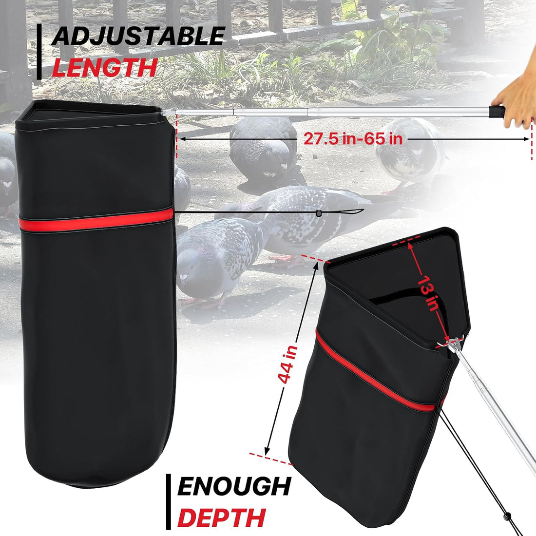 Snake Catcher Net with Secure Drawstring, 29"-65" Handing Tool
