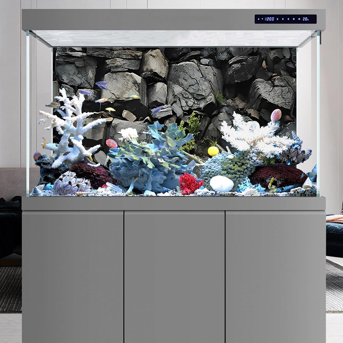 48x24 in Stone Aquarium Backdrop Grey Rock Fish Tank Background