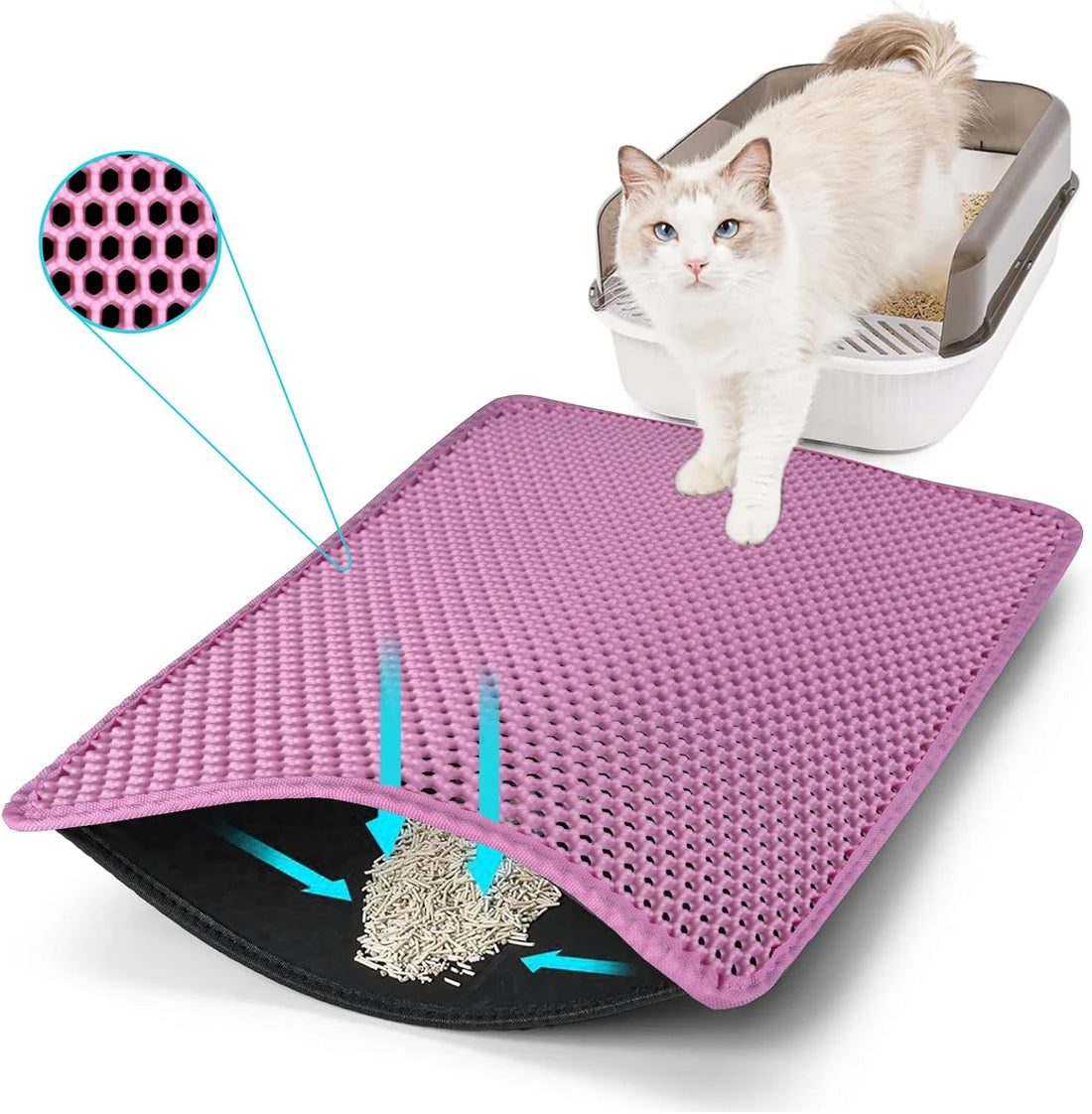 Cat Litter Mat 22"x14.5", Double Layer Waterproof Litterbox Mat