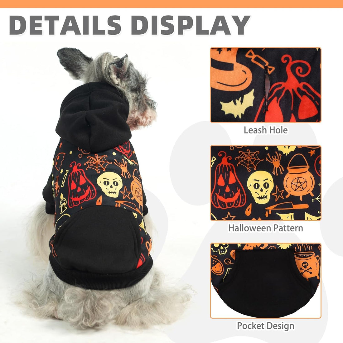 KOOLTAIL Halloween Dog Hoodie Sweatshirt, Pumpkin Pet Costume Outfit