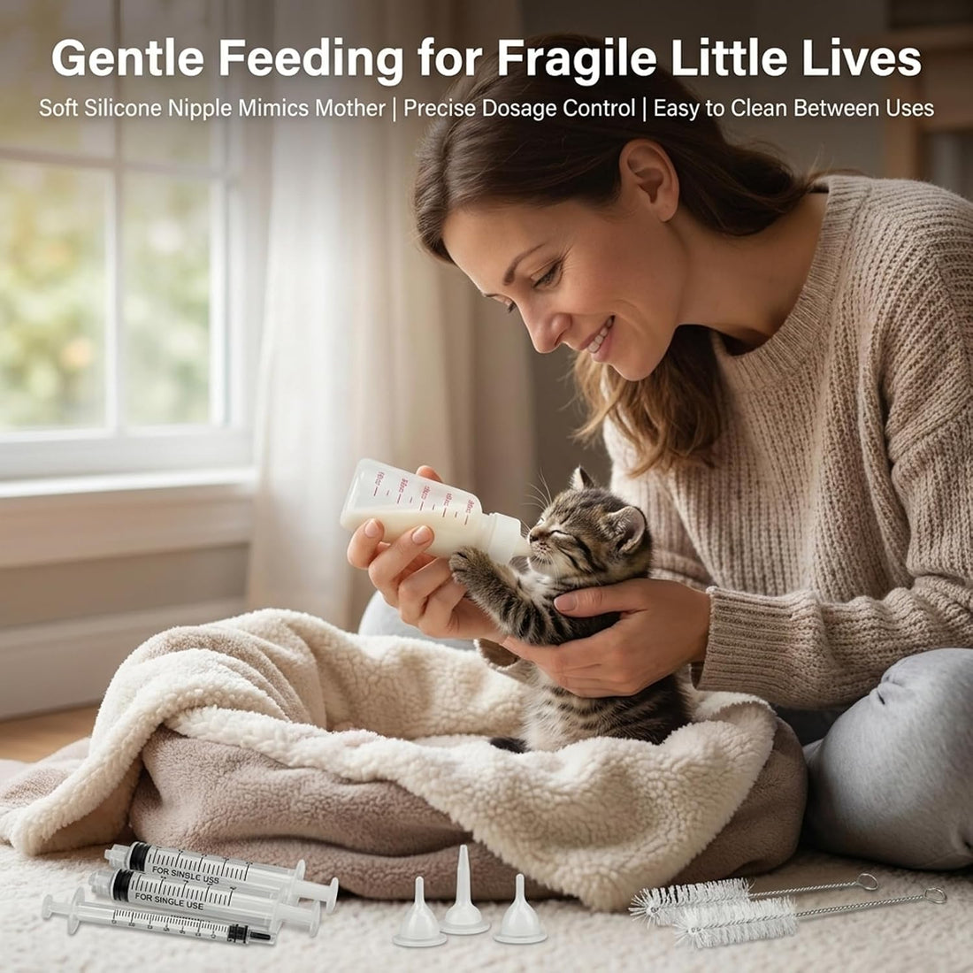 Pet Nursing Kit, 17Pcs Newborn Kitten Bottle Feeding Set for Small